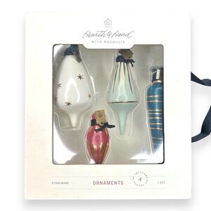 Hearth & Hand Magnolia Stoneware‎ Christmas Ornaments Set of 4 Modern VTG Style